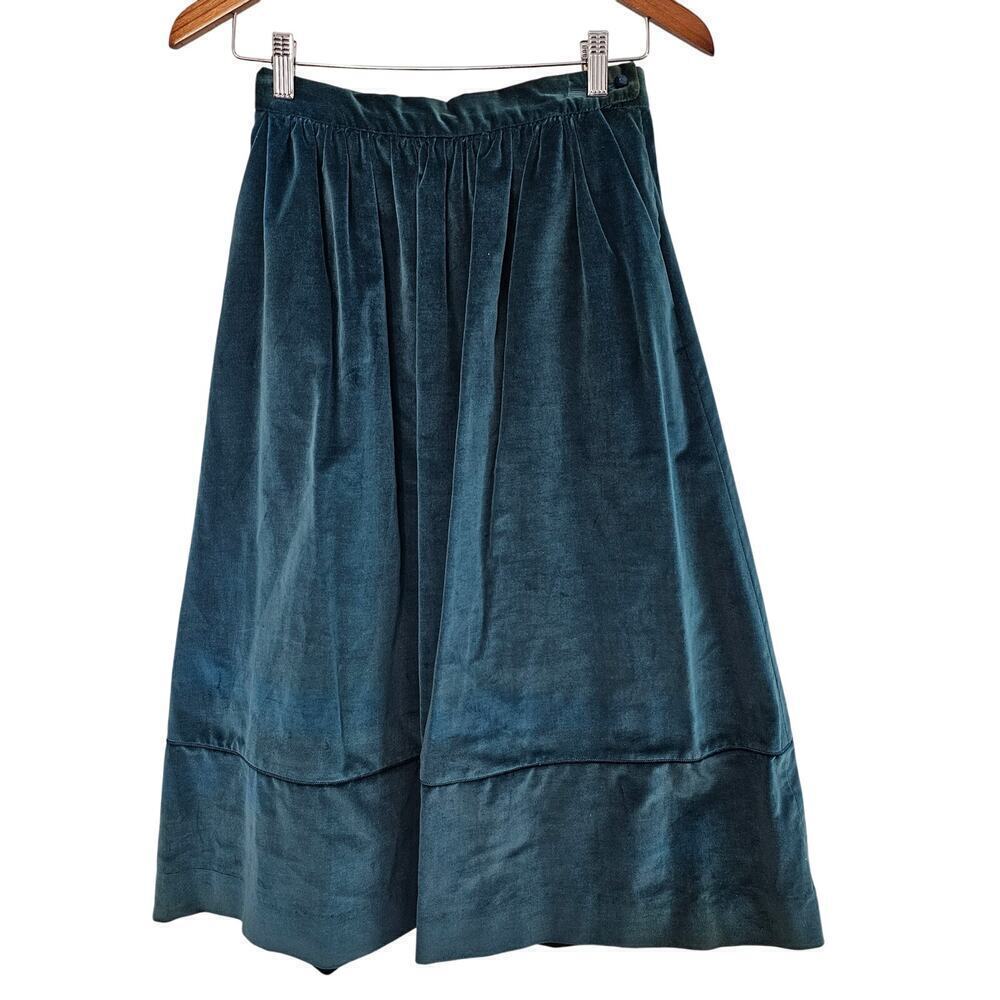 Intuitions Vintage Velvet Skirt Womens Small Blue 80s Midi Preppy Cottage Boho